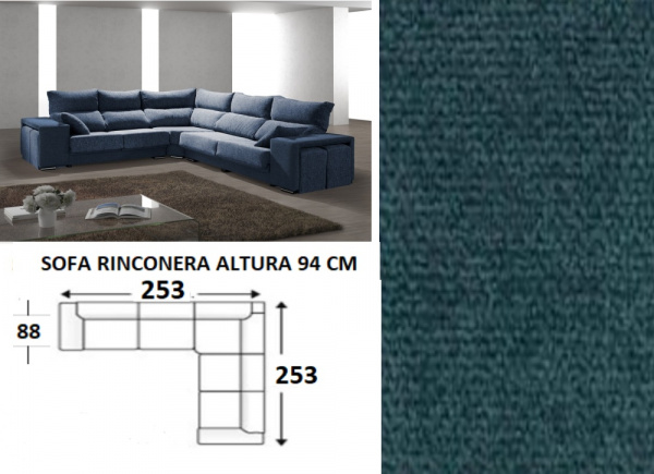 RINCONERA 5 PLAZAS CON 4 PUFS INTEGRADOS LAS VEGAS Color AZUL DINO 18  Medidas 253/253 x 88 x 94 cm. de alto