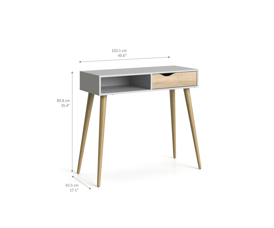 Comprar mesa consola blanco y roble barata|Precio en auxiliares en Tuco.net