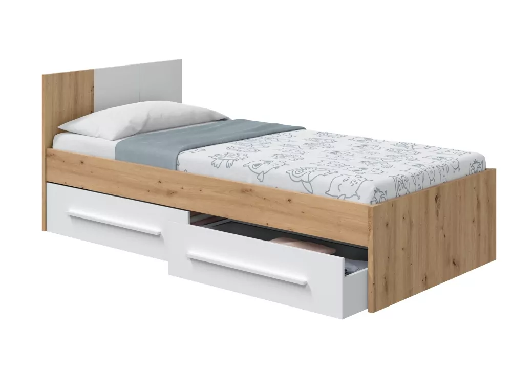 Elegante cama individual de diseño 90x190 con arrastre bajo cama