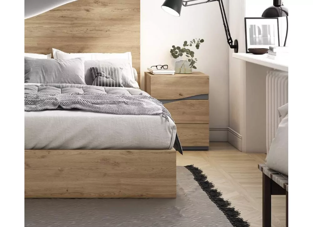 Dormitorio TAO (Estructura de cama 135 + Cabecero + 2 Mesitas) al mejor  precio de Internet