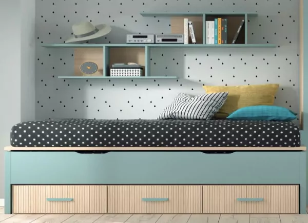 Dormitorio Juvenil Completo (Mod. Start-01) Roble-Aqua / Blue-Grey - Hnos.  García