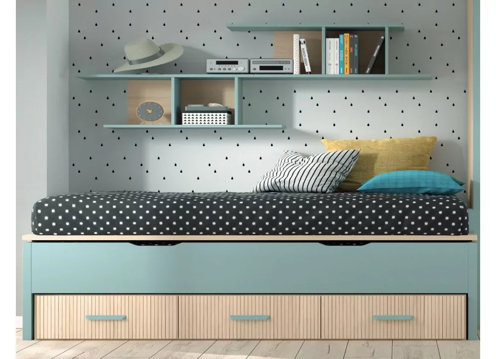 Dormitorio juvenil completo Blanco/Azul Start 04 - Muebles Juvial