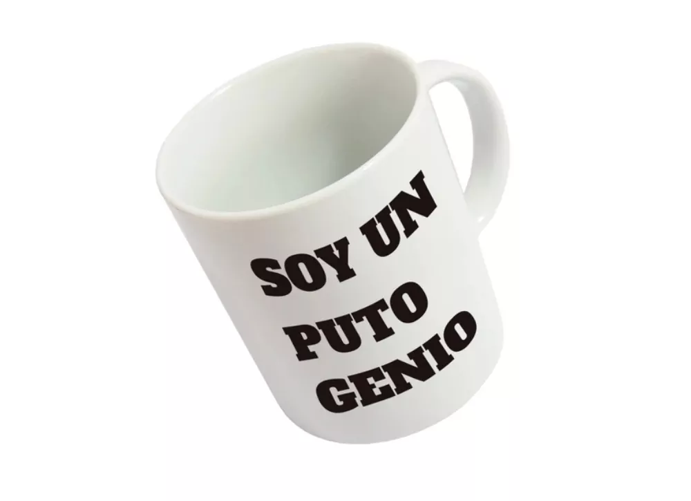 Taza divertida blanca con letras negras GENIO Taza divertida blanca con letras negras GENIO