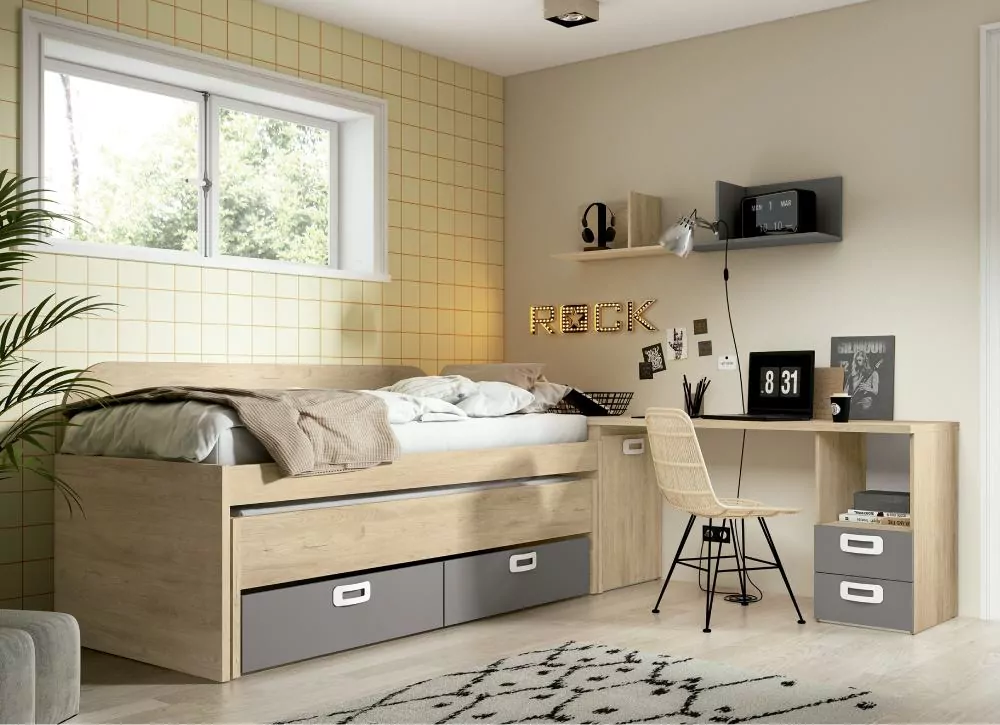 Cama de 90 ou 105 com cama escondida e 2 gavetas CLEO Cama de 90 ou 105 com cama escondida e 2 gavetas CLEO