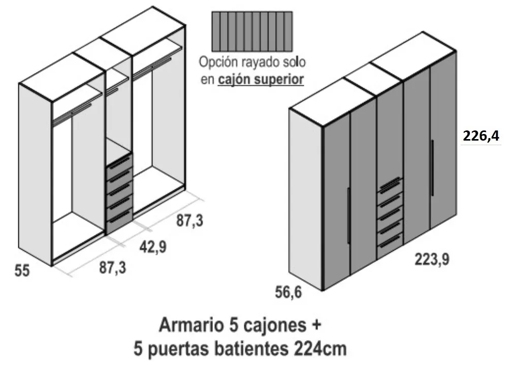 Roupeiro de 5 portas + 5 gavetas FLORIDA