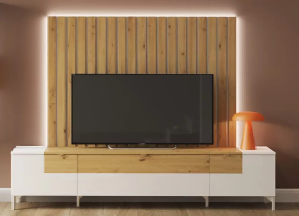 Librería de salón frente lacado con leds COMILLAS Librería de salón frente lacado con leds COMILLAS