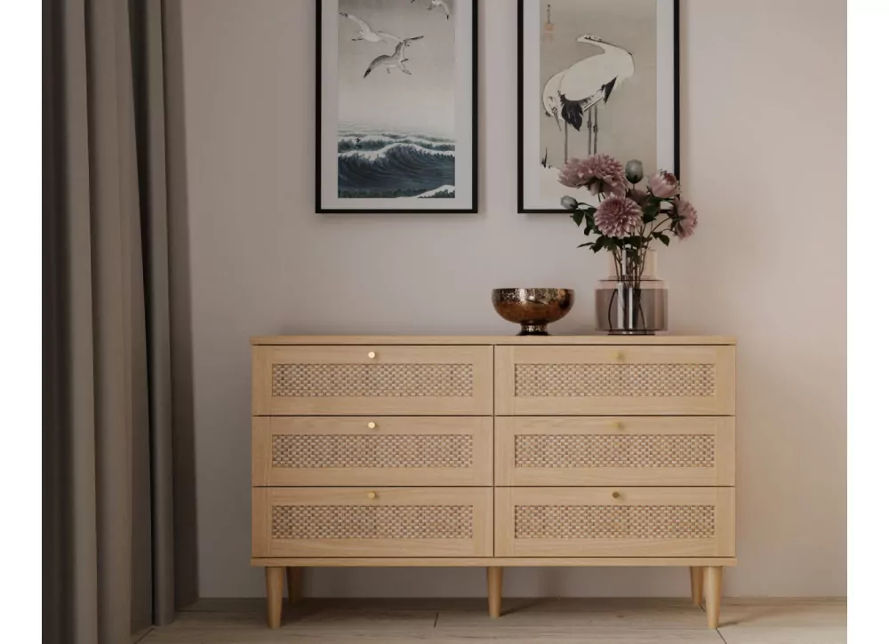 Confortável 6 cajones faia e rattan CALABRIA Confortável 6 cajones faia e rattan CALABRIA