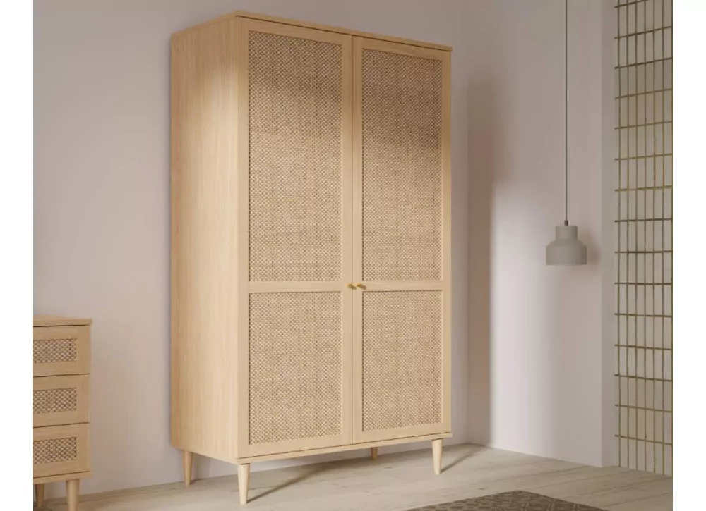 Armario 2 puertas batientes haya y ratán CALABRIA Armario 2 puertas batientes haya y ratán CALABRIA