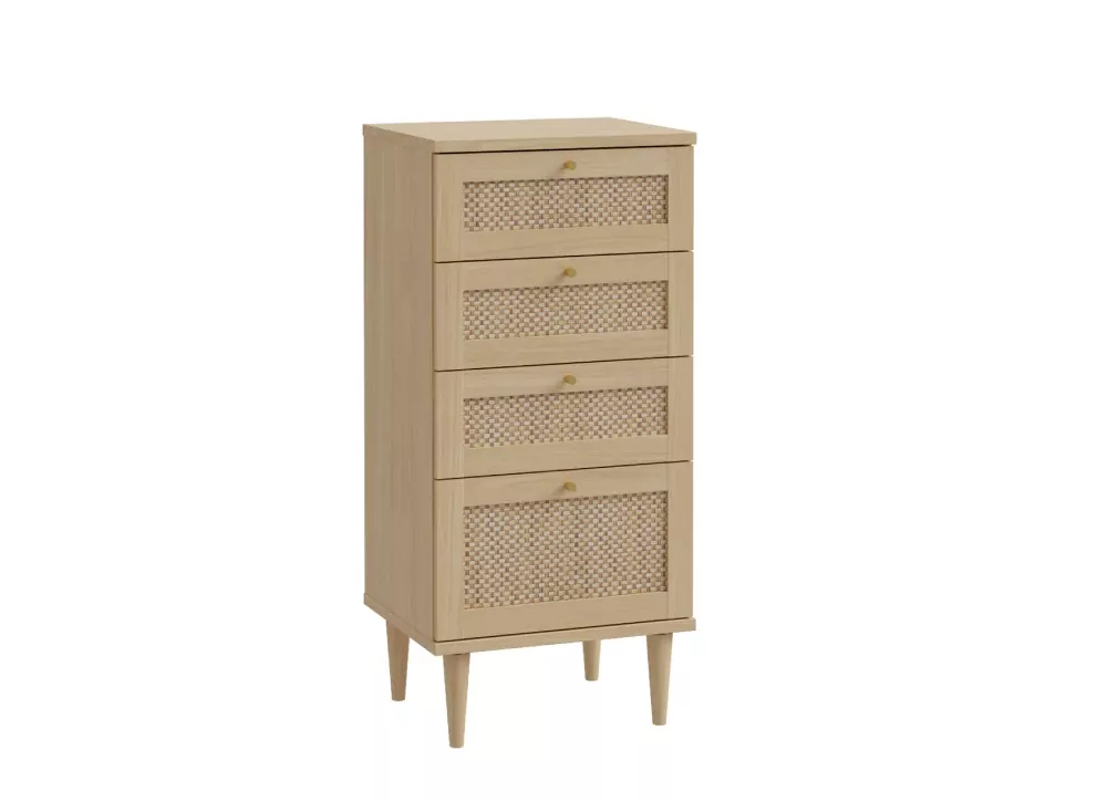 Cómoda alta com 3 gavetas e 1 compartimento em faia e rattan CALABRIA