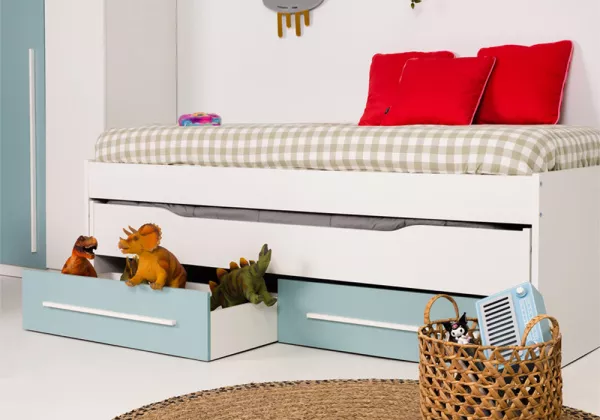 Cama de casal com 2 gavetas + 2 prateleiras parede JAIPUR Cama de casal com 2 gavetas + 2 prateleiras parede JAIPUR