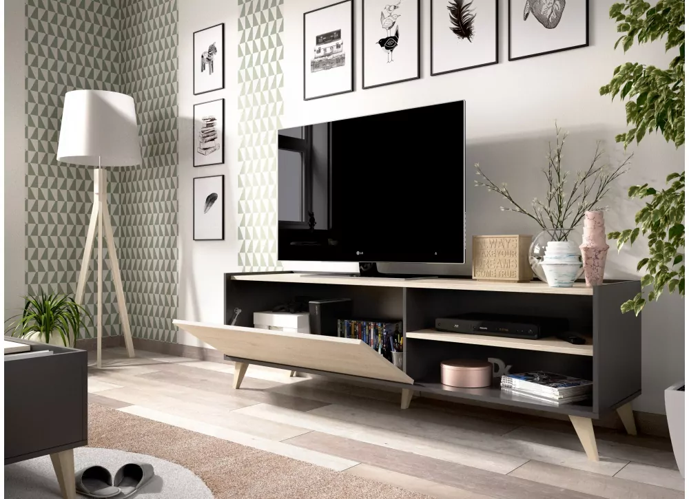 Comprar mueble de tv baratoMuebles de TV baratos  ACABADO Grafito  y natural