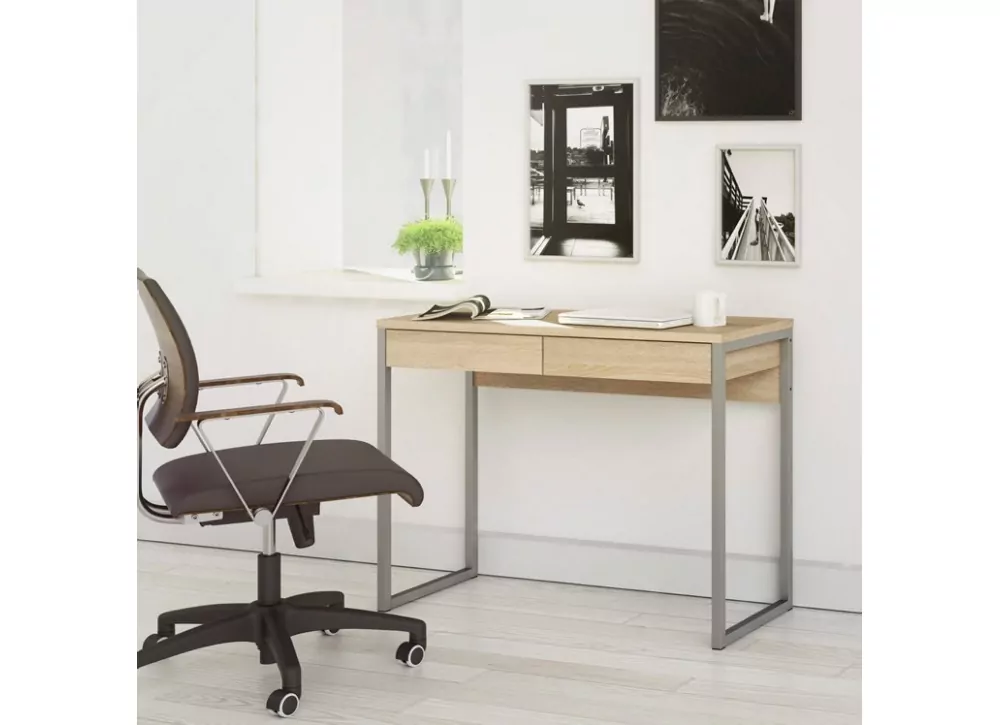 Mesa de estudio con estanteria en blanco y gris de 144x120x53